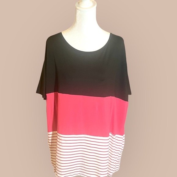 Plus Size Striped Print T-Shirt, Casual Women's Plus Size Clothing, pink - Picture 1 of 5